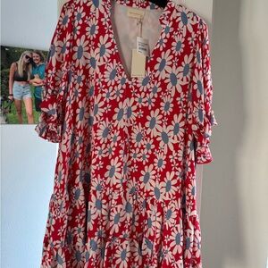 MELLODAY Red Flutter Sleeve Tiered dress